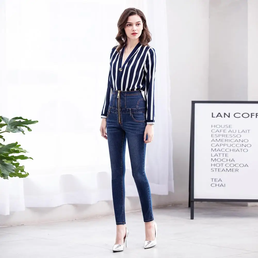Ladies summer new high waist large zipper jeans Street hipster large size black thin plastic feet pencil pants Ladies summer new high waist large zipper jeans Street hipster large size black thin plastic feet pencil pants