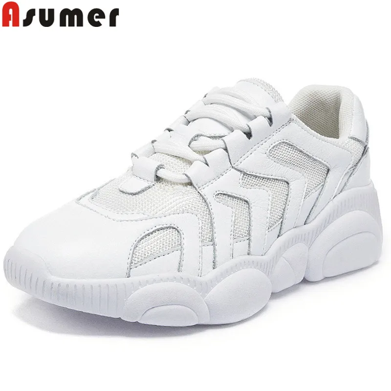 

ASUMER 2019 new sneakers women round toe lace up split leather shoes women casual ladies shoes comfortable leisure flats women