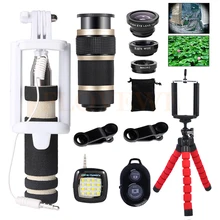 Мини-штатив для телефона Lnes селфи лампа 8X зум телеобъективов Широкий формат макро объектив рыбий глаз для iPhone 6S 7 Plus смартфон