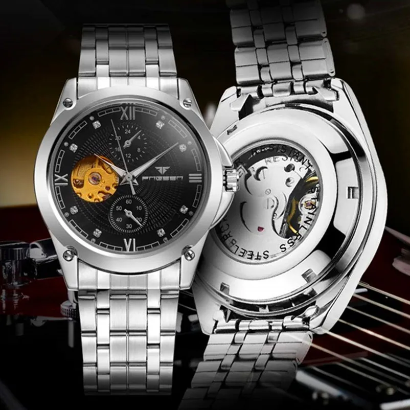 

FNGEEN 2018 New Mechanical Watches Perspective Glass Case Back Gold Automatic Quality Movement Men's Business Watch Relojes