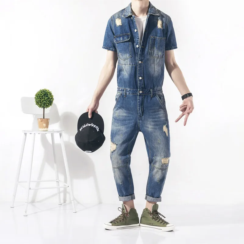 

2019 European and American Fashion Street Stlye Denim Jumpsuit Men's Casual Retro Tooling Trend Denim Overalls