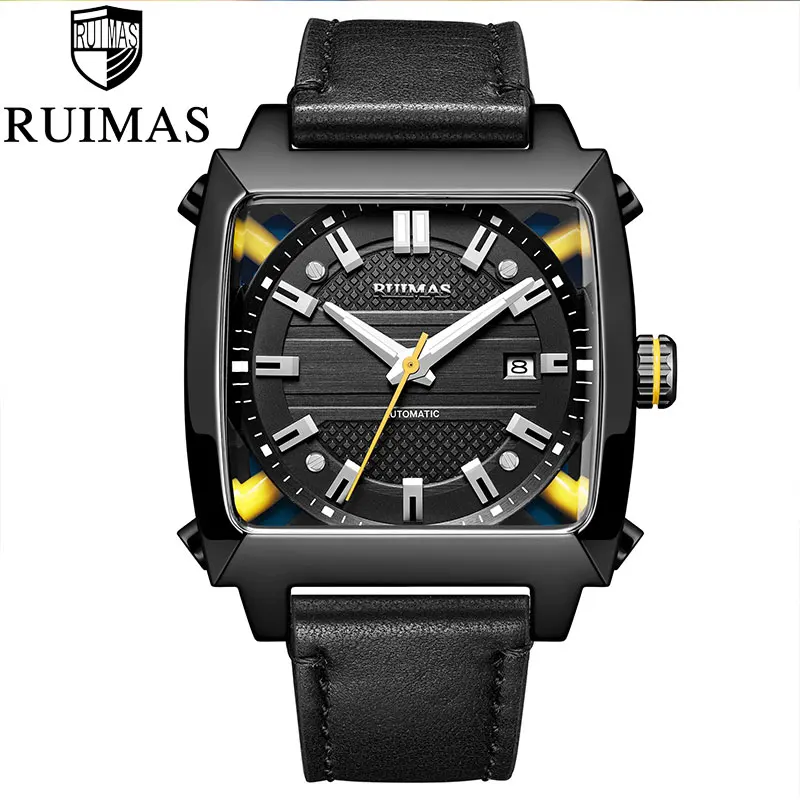 Механические часы мужские наручные автоматические Ретро деловые часы мужские водонепроницаемые черные кожаные часы Montre Homme наручные часы - Цвет: RL6763G-Black