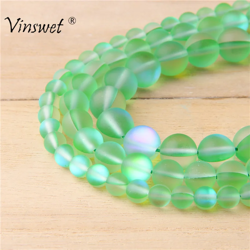 15" Frosted Matte Green Flash Crystal Moonstone Glitter Round Loose Beads 6 8 10MM for Jewelry Making Diy Bracelet Necklace | Украшения