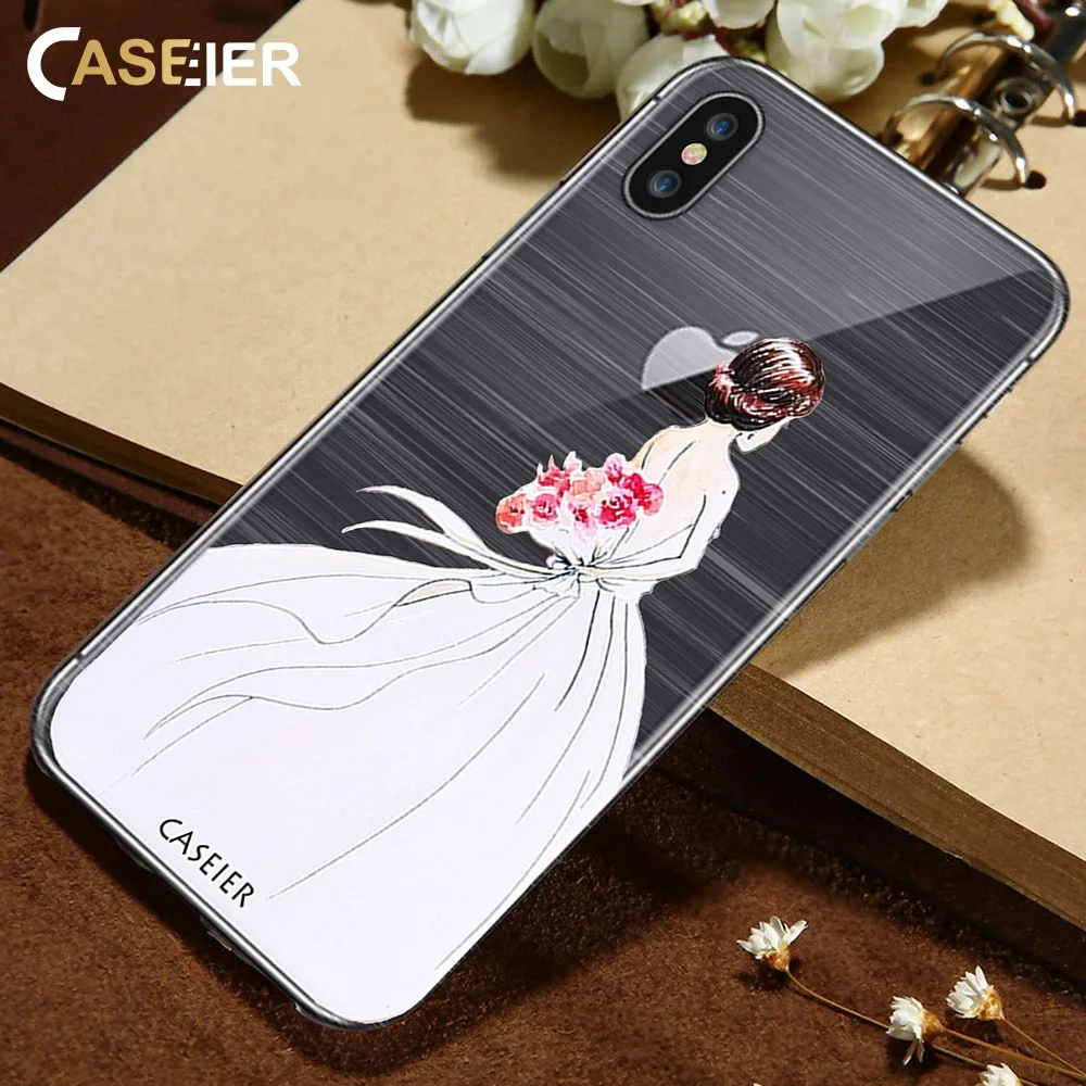 Caseier 3D тиснение рисунком чехол для iPhone 5 5S SE X 6 S 7 8 plus крышка свадебное платье