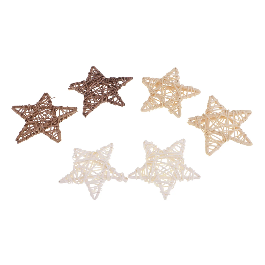 Natural Star Shape Rattan Wicker Ball Christmas Tree Rattan Wicker Ball Ornaments for Home Garden Wedding Party Decoration 7cm