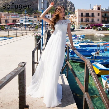 

Summer Elegant Chiffon Lace Up Pregnant Wedding Dress Robe De Mariee Sofuge Boho Dubai Arabic Abiti Da Sposa