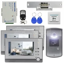 DIYSECUR Strike Lock Video Door Phone Doorbell Video Intercom Remote Control RFID Metal Outdoor Camera 1 Camera 3 Monitors