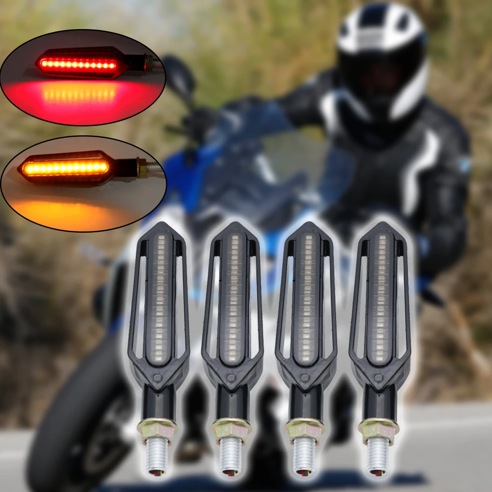 

Universal LED Motorcycle Turn Signal Lights Flowing Water Indicator Lighting White DRL Indicators Blinkers Flickerred Brake Lamp