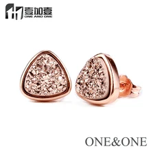 Трендовые серьги из розового золота, натуральный камень друзы, треугольная форма 8*8*8 мм, опал, серьги-гвоздики drusy agat e для женщин/девушек