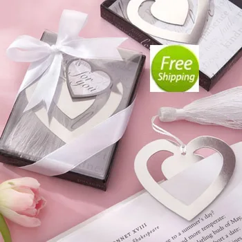 

Free Shipping 100PCS "Love Story" Metal Heart Shaped Bookmark With Silk Tassel Wedding Favors Party Favors Bridal Shower