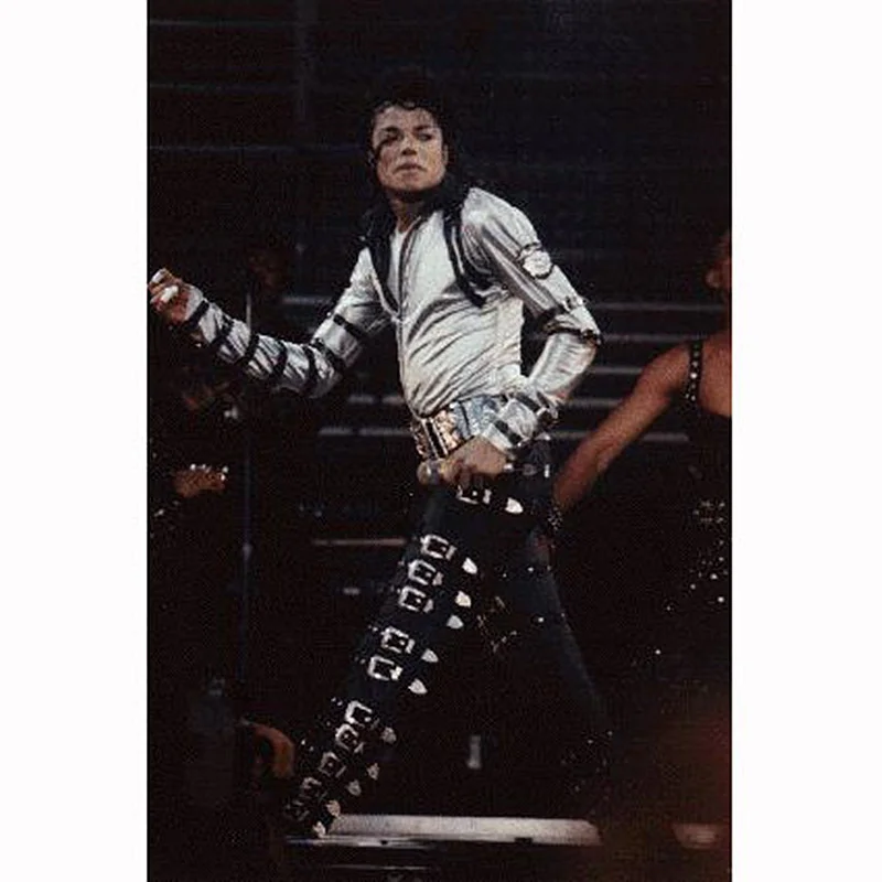 Retro MJ Michael Jackson Punk Rock BAD Concert Performance Imitate Leather Trousers Pants Chaparajos