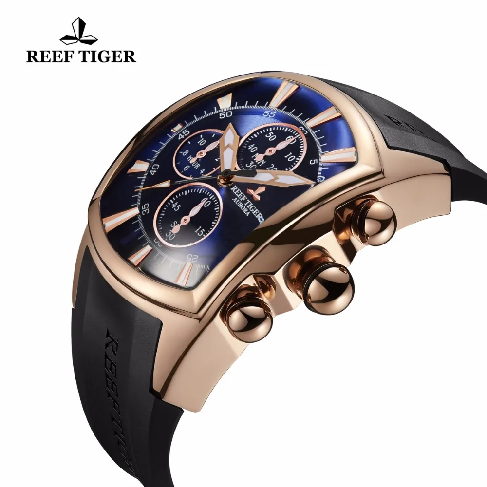 Reef Tiger/RT, большие часы пилота, мужские роскошные часы из розового золота с резиновым ремешком, водонепроницаемые спортивные часы с датой, мужские часы RGA3069