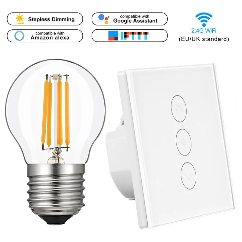 

WiFi LED Dimmer Switch 110-240V Dimming Panel Switch Connected To Alexa Google Home Voice Control Dimmer for LED Lamps