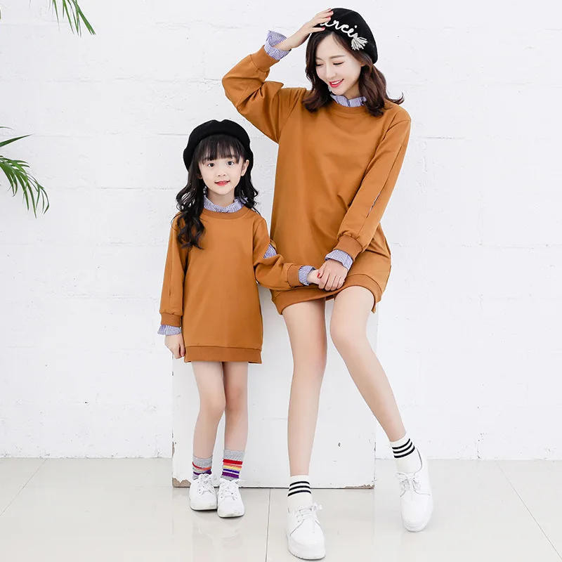 

Mommy And Daughter Family Matching Clothing Mother Daughter Dresses False 2pcs Family Matching Outfits Shirt Dress Kids Clothes