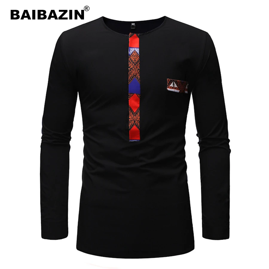 

BAIBAZIN New African Dashiki Man Long Sleeve t-shirt Fashion Printt Africa Men Clothing Plus size