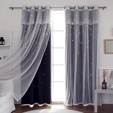 SunnyRain 1-Piece Double-layer Hollow-out Stars Curtain For Bedroom Blackout Curtains For Children Room Living Room Drapes