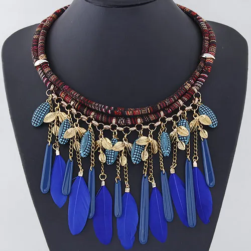 Kymyad Collier femme винтажные массивные ожерелья для женщин Bijoux синие перья ожерелья и подвески макси Colar - Окраска металла: color 2