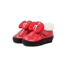 Детская обувь хлопок бабочка утолщение обувь для малышей зимняя обувь с мягкой подошвой красные детские зимние сапоги хлопок
