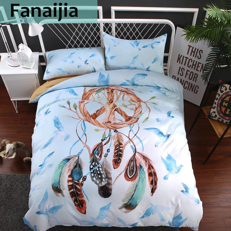 Fanaijia Bohemian Dreamcatcher Bedding Set Queen Size Feathers