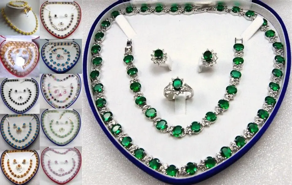 

11.22 8 color-6*8mm pink/red/green/blue zircon 18KGP necklace bracelet earrings ring can choose
