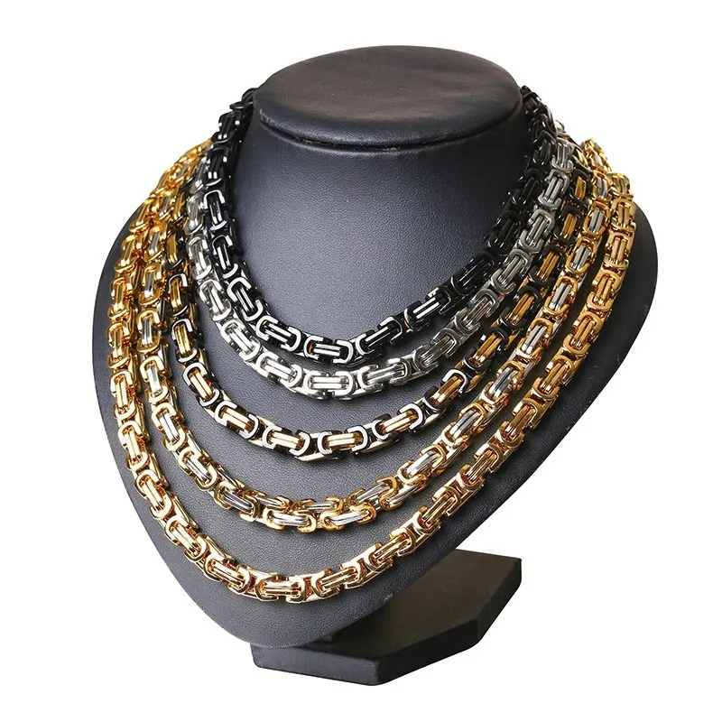 

Stainless Steel Gents Men's Chunky Large Hollow Square Byzantine Chain Design Heavy Necklace 8mm Wide with 24 Inch