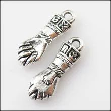 6Pcs Antiqued Silver Warna 3D Tinju Tangan Hiasan Liontin 7.5x22.5mm(China)