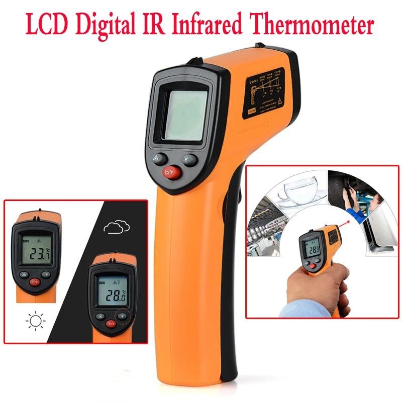 

3pc/bag Laser LCD Digital IR Infrared Thermometer Temperature Meter Gun Point -50~380 Degree Non-Contact Thermometer GM320