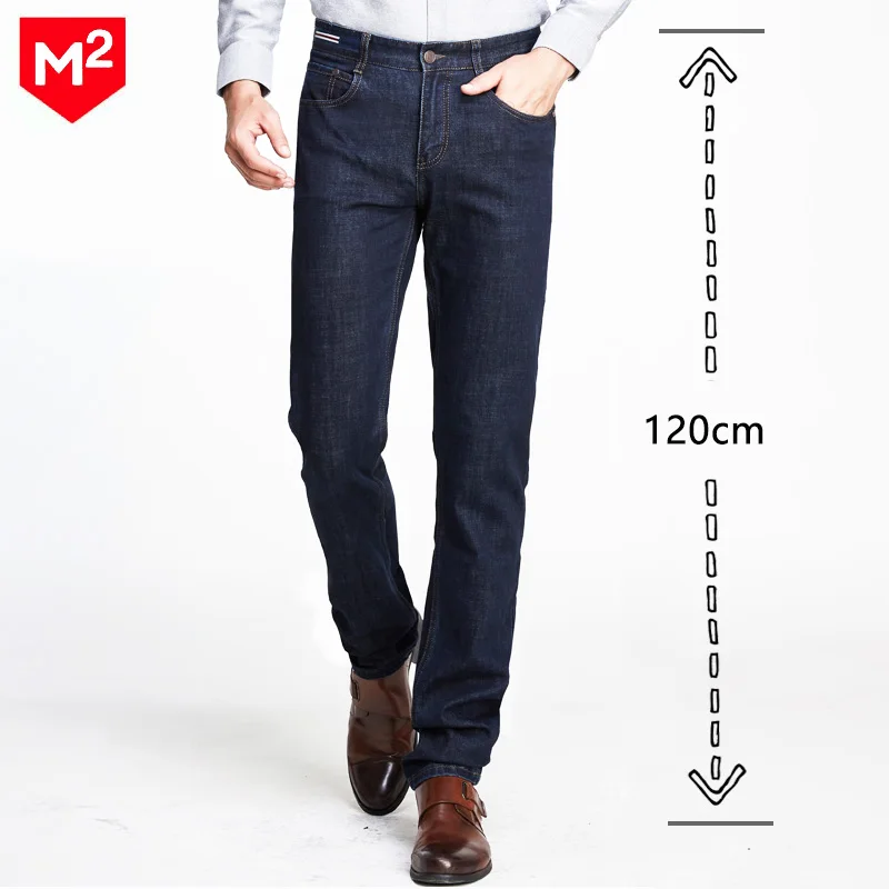 ФОТО Tall And Big Mens Jeans Brand Slim Straight Regular Fit Denim High Quality Pocket Design Pants Slight Elastic Trousers 120cm