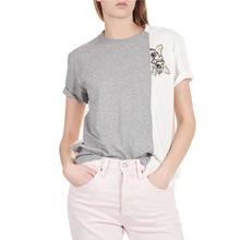 Новое поступление, летние женские модные хлопковые футболки с круглым вырезом и коротким рукавом с вышитым котом из мультфильма