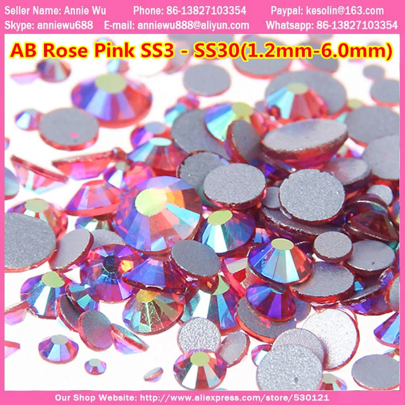 

Free Shipping 1440pcs AB Rose Pink Glass Nail Rhinestones ss10 ss3 ss16 ss20 ss30 strass autocollant 3d Nails Art Decoration DIY