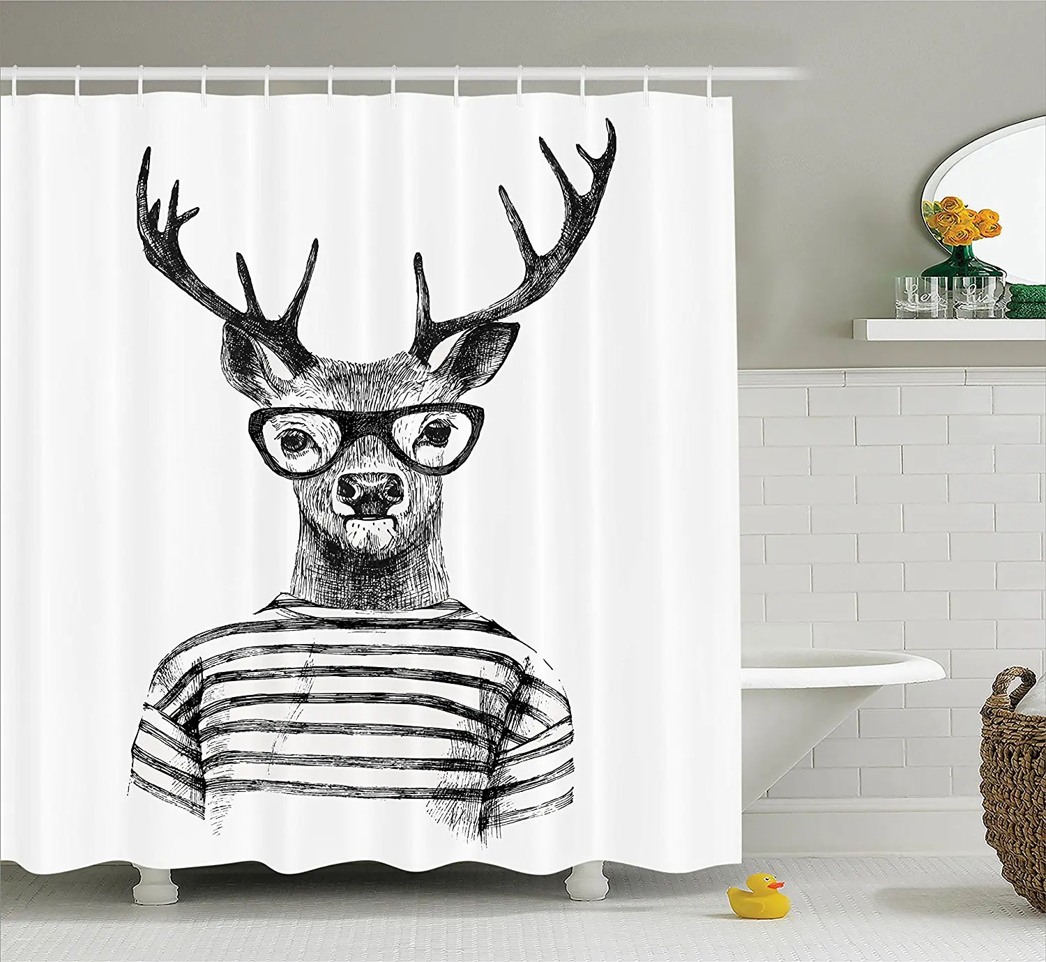 Deer Shower Curtain Set Home Decor Hipster Style Dressed Up Deer