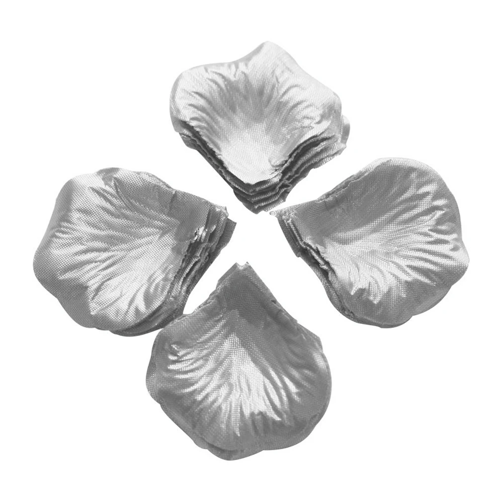 

GSFY-100pcs Fabric Rose Flower Petals Wedding Decorations Silver