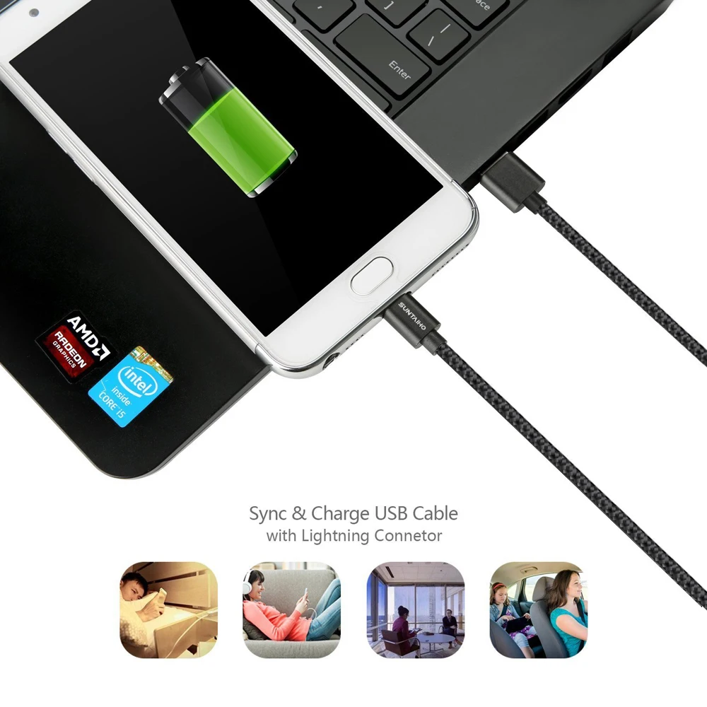 10-Pack Suntaiho Micro USB Cable 2.4A Nylon Weaving Microusb USB Charge Cable For Samsung Xiaomi Huawei HTC