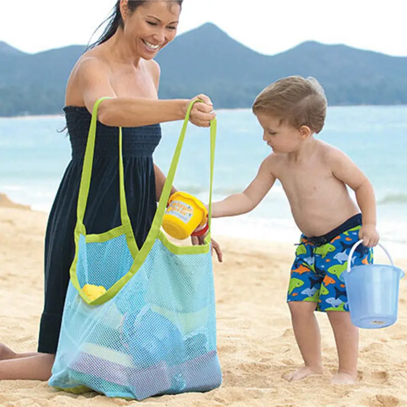 Американские детские пляжные сетчатые игрушки для ванной, сумка для хранения, детские большие складные сетчатые сумки - Цвет: Blue L