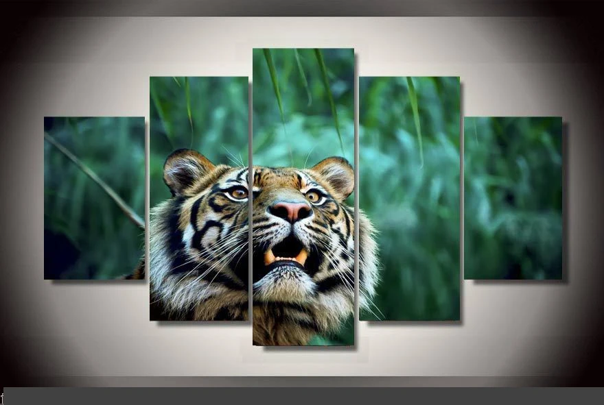 

Artistic originality Indoor Decor 20x35cmx2,20x45cmx2,20x55cm Jungle Tiger Animal print canvas decoration 5 pieces