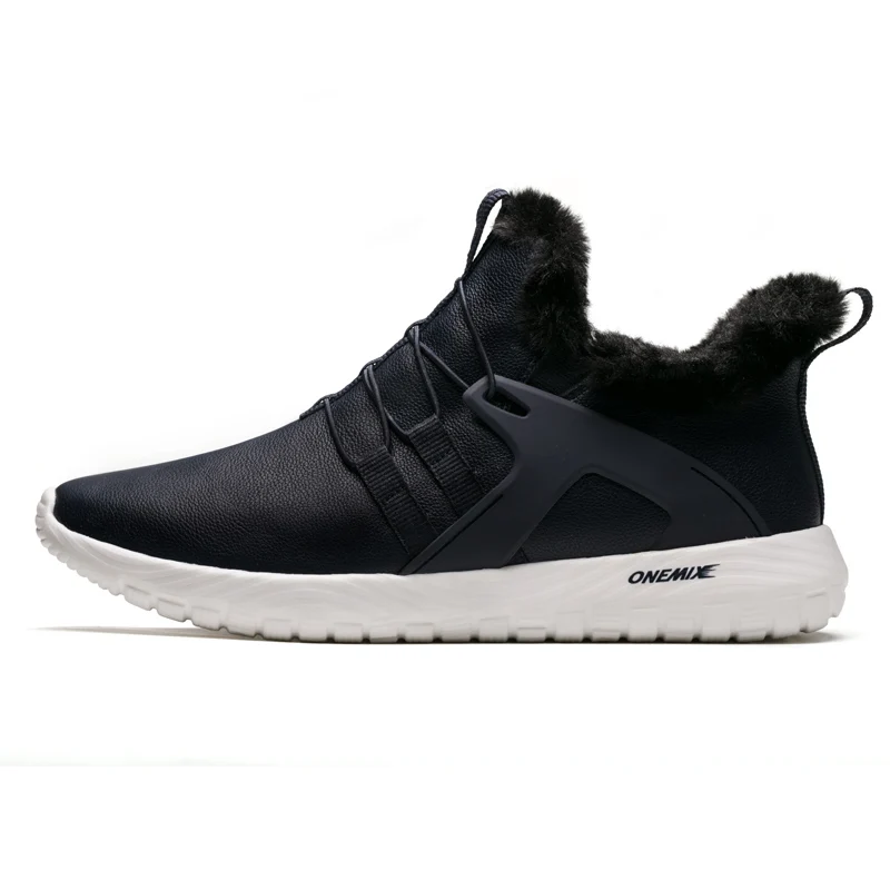 ONEMIX; зимние мужские ботинки; теплые удобные водонепроницаемые кожаные кроссовки для бега; зимние ботинки до лодыжки для взрослых; прогулочная обувь без шнуровки - Цвет: dark blue
