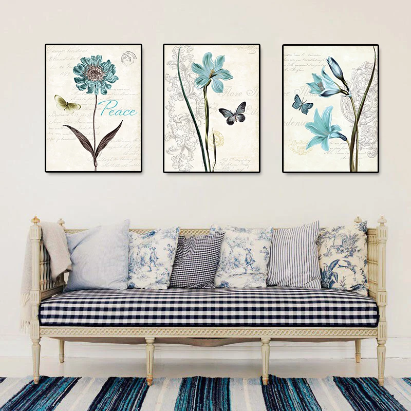 

Minimalist Abstract Blue Flower Butterfly Canvas Painting Hd Print Wall Art Nordic Poster Pictures For Living Room Home Decor