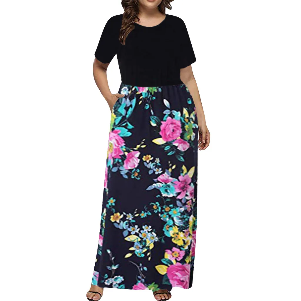 Dress Women's Casual Sleeve Elegant Casual Sexy O-neck Print Maxi Tank Long Dresses Woman Party Night Vestidos #Zer