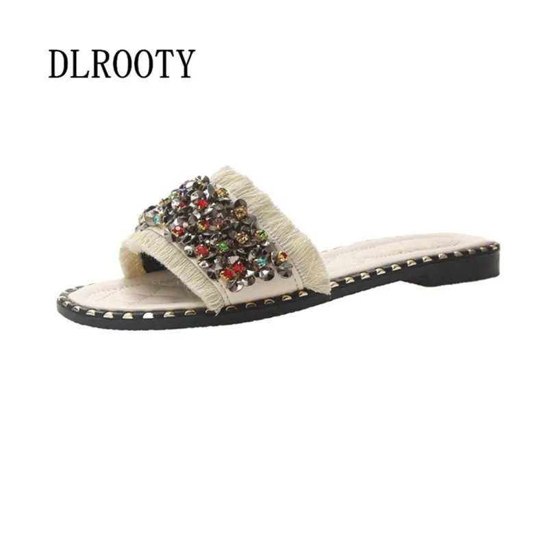 

Woman Sandals Shoes Slippers Crystal Bling Fringe Flats 2019 Summer Style Platform Slides Slip On Fashion Casual Comfortable