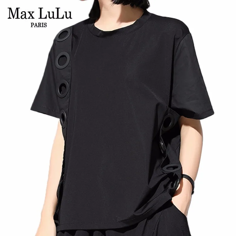 

Max LuLu Fashion Luxury Korean Ladies Black Crop Tops Womens Casual Summer T-shirts Patchwork Female O Neck Harajuku Tee Shirts