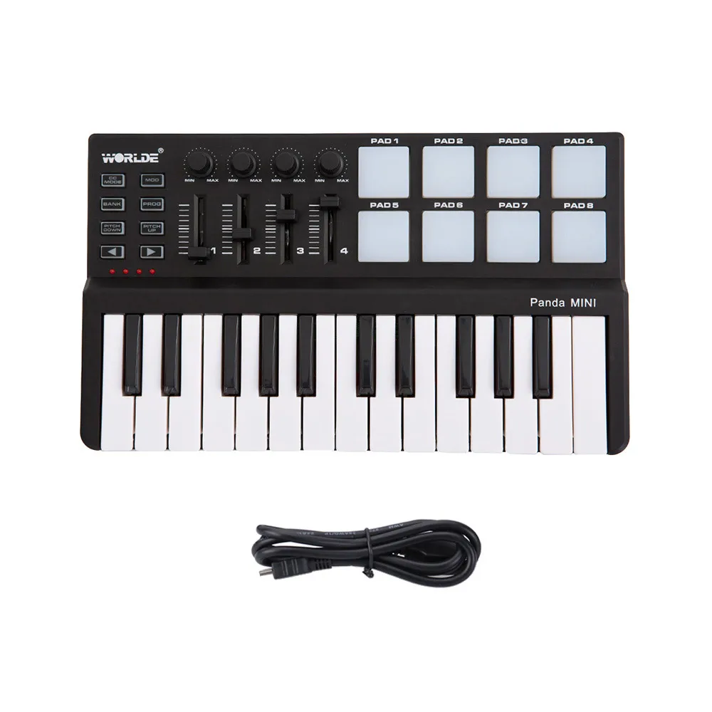 

Worlde Panda mini Portable Mini 25-Key USB Keyboard Piano and Drum Pad MIDI Controller Professional Musical instruments