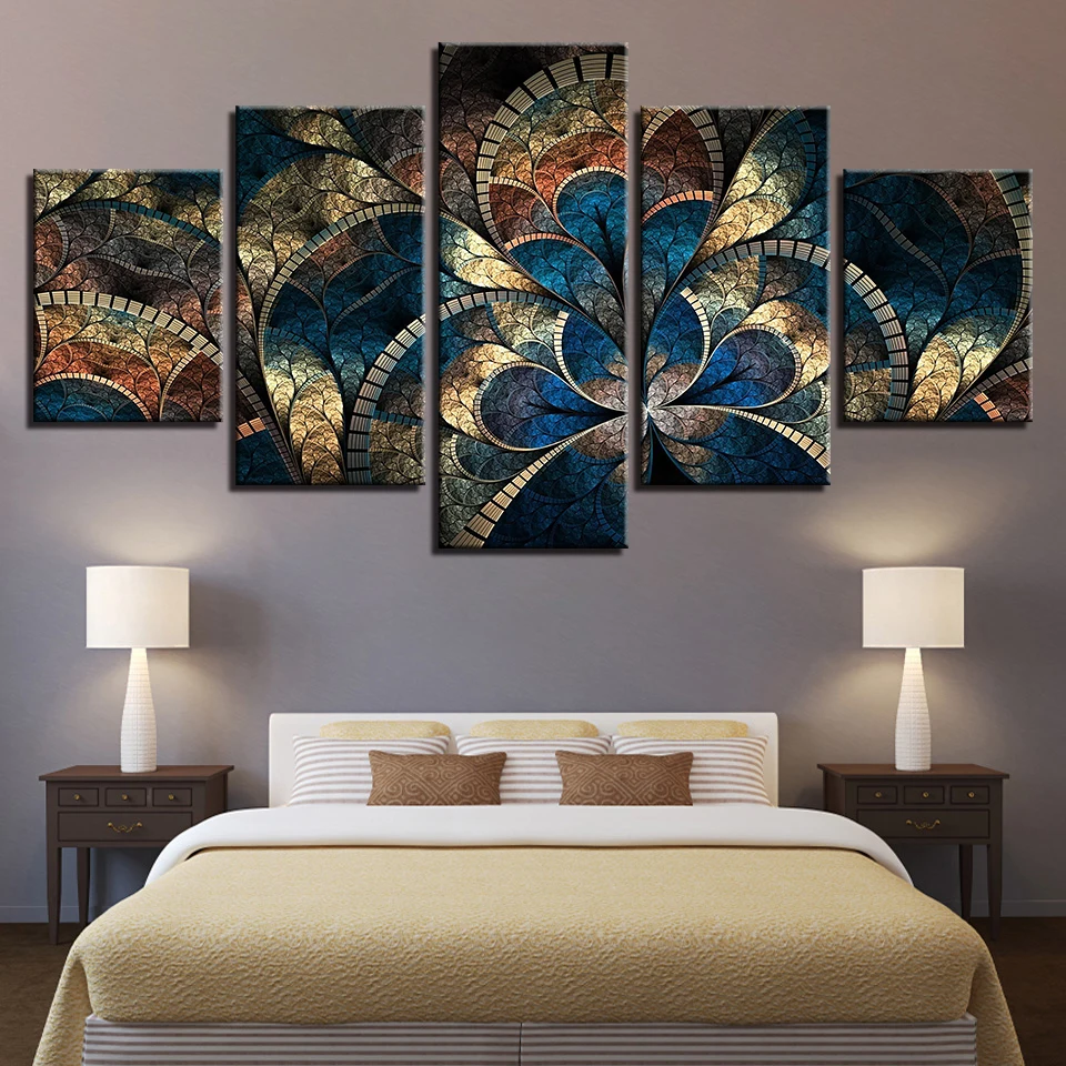 

Prints Wall Art Canvas 5 Pieces Abstract Flower Painting Fashion Modular Pictures Vintage Poster Home Decor Living Room Frame