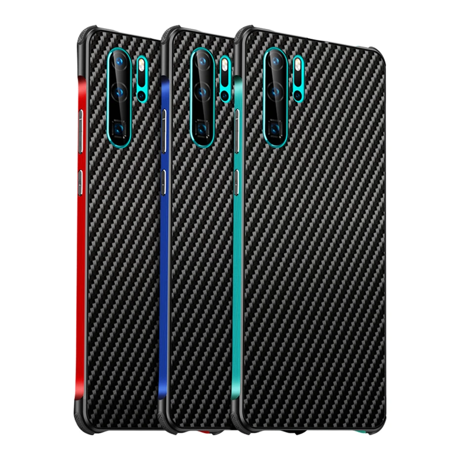 For Huawei P30 Lite Case Cover Metal Aluminum Bumper Carbon Fiber Hard PC Back Pro |