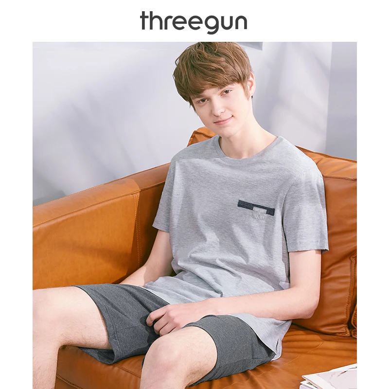 

THREEGUN Mens Casual Sleepwear Mens Short Sleeve Tops Tee Shirts & Shorts Pajamas Set Homewear Clothing Cotton pijama hombre
