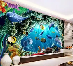 Заказ росписи 3d обои морская пещера Дельфин коралловый рыбы домашнего декора обои на стене 3D настенные фрески обои для гостиной