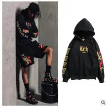 High Quality 2019 Fashion Stylist High Street Style 18SS KITH men's hooded Rose embroidery Sweatshirt men's casual outerwear