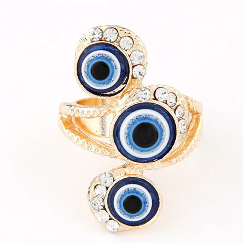 Three Real Eye Blue Evil Eyes Ring Creative Tide Fashion Women Finger Ring Open Adjustable Charm