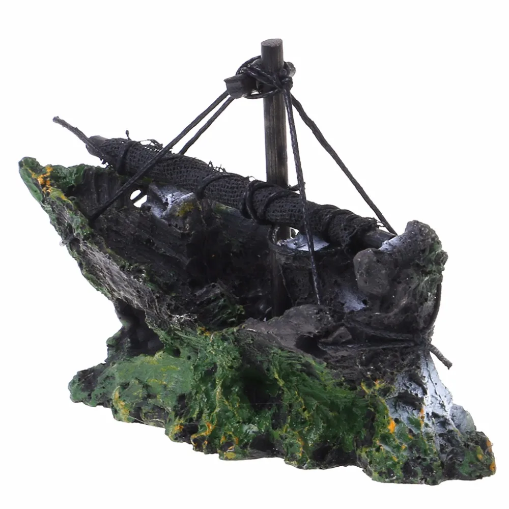 Aquarium Wreck Ornament Shipwreck Sailing Boat Sunk Destroyer Fish Tank