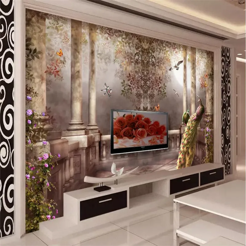 

Roman column stereo TV background wall professional production murals, wallpaper wholesale, custom poster photo wall