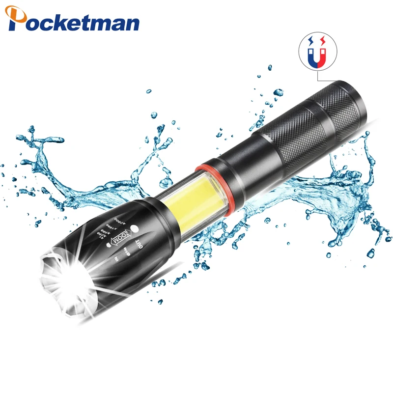 

LED Flashlight 8000LM Rechargeable XML-T6+COB Lantern Torch Tail Magnetic 6Modes Water-Resistant by AAA 18650 flashlight